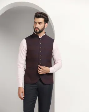 Bandhgala Formal Wine Striped Waistcoat - Korlan