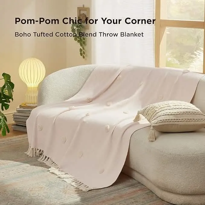 Bedsure Boho Tufted Cotton Blend Throw Blanket