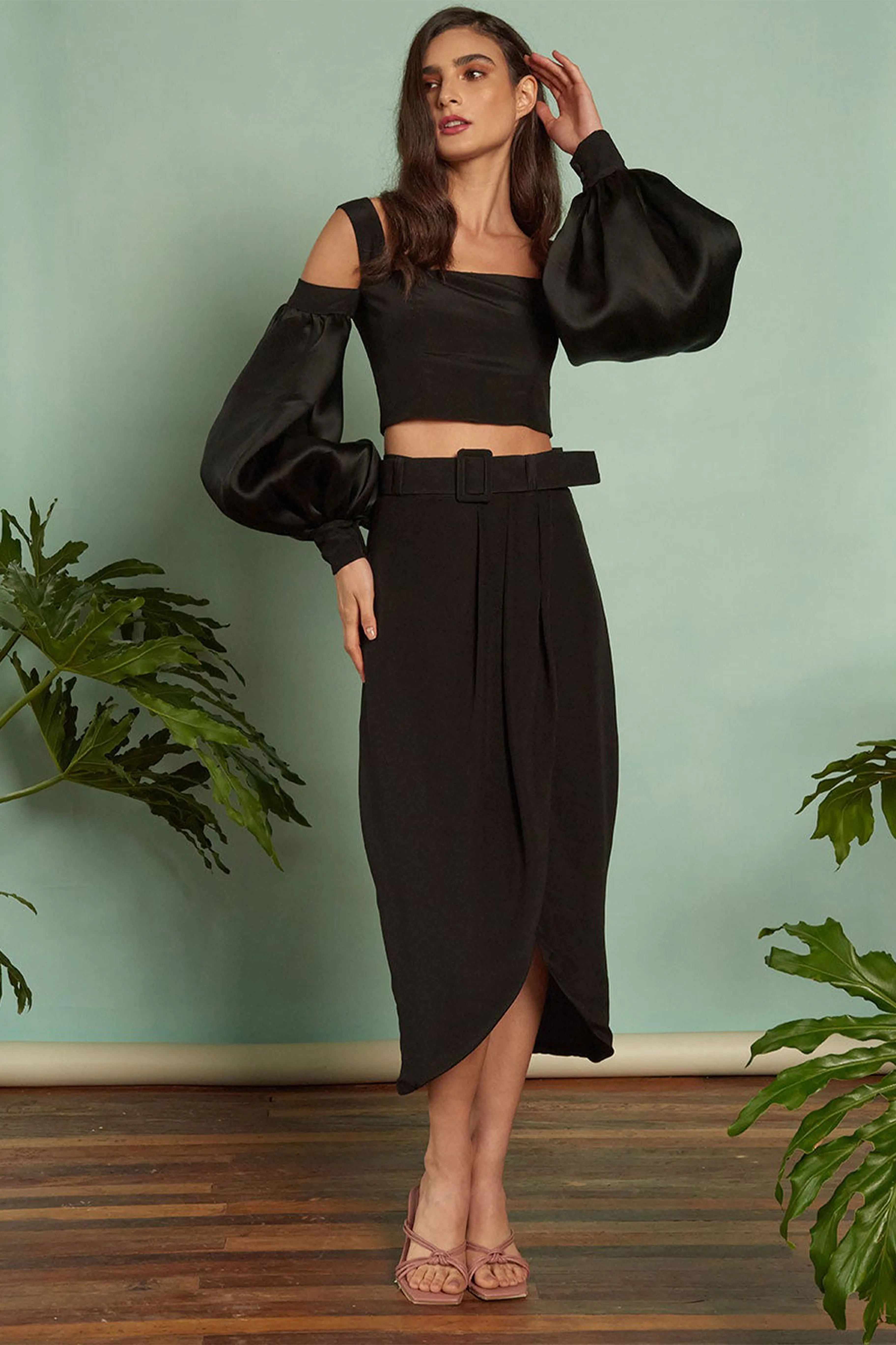 Black Belted Midi Skirt