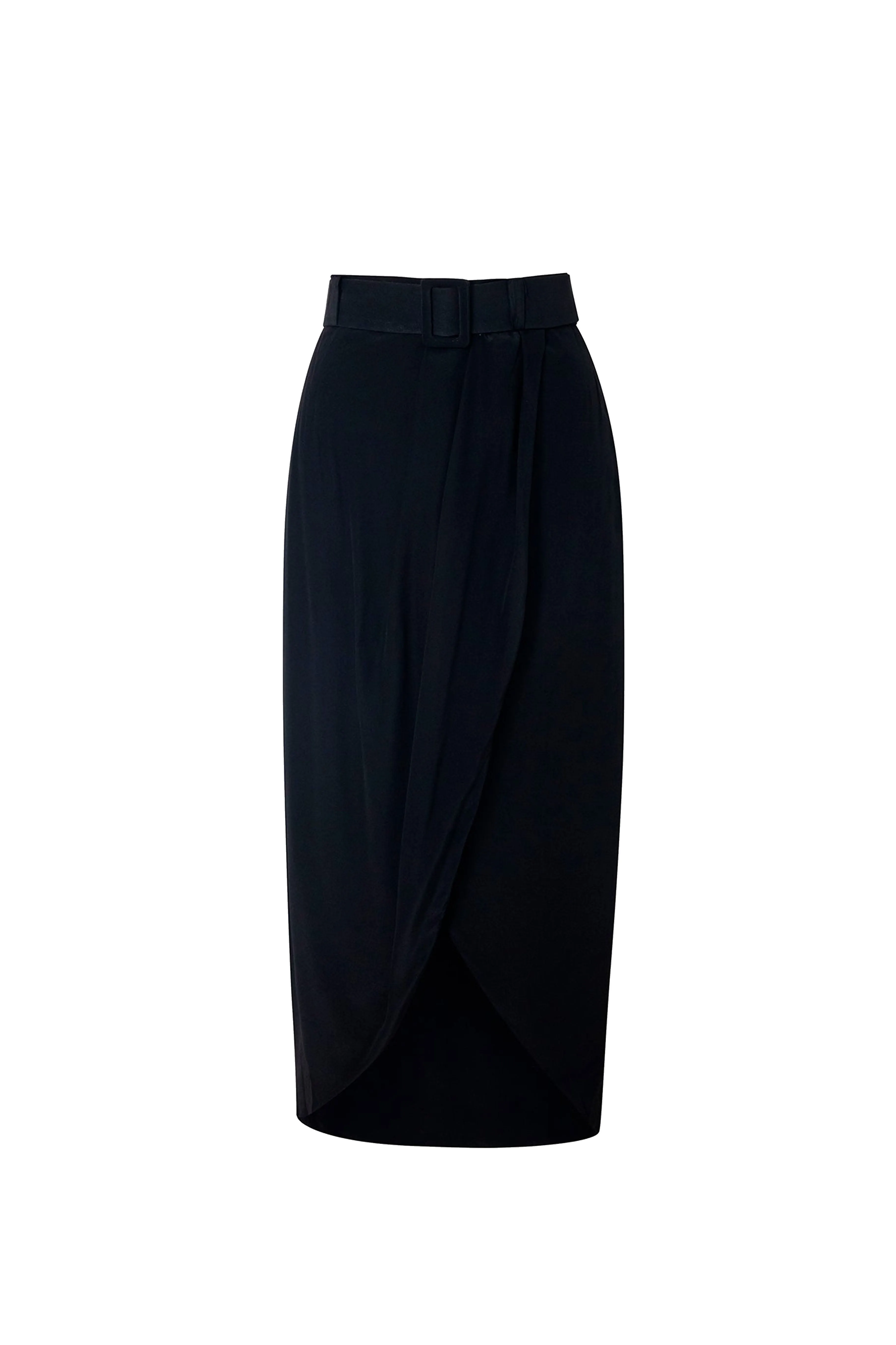 Black Belted Midi Skirt