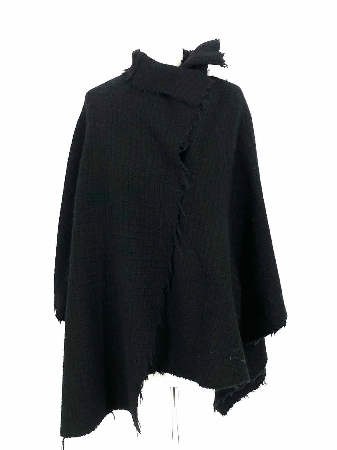 Black Wrap Fringed Shawl Poncho