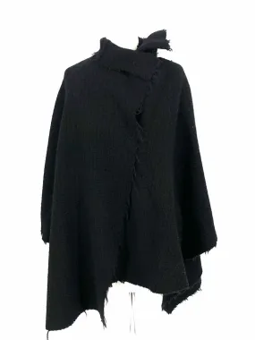 Black Wrap Fringed Shawl Poncho