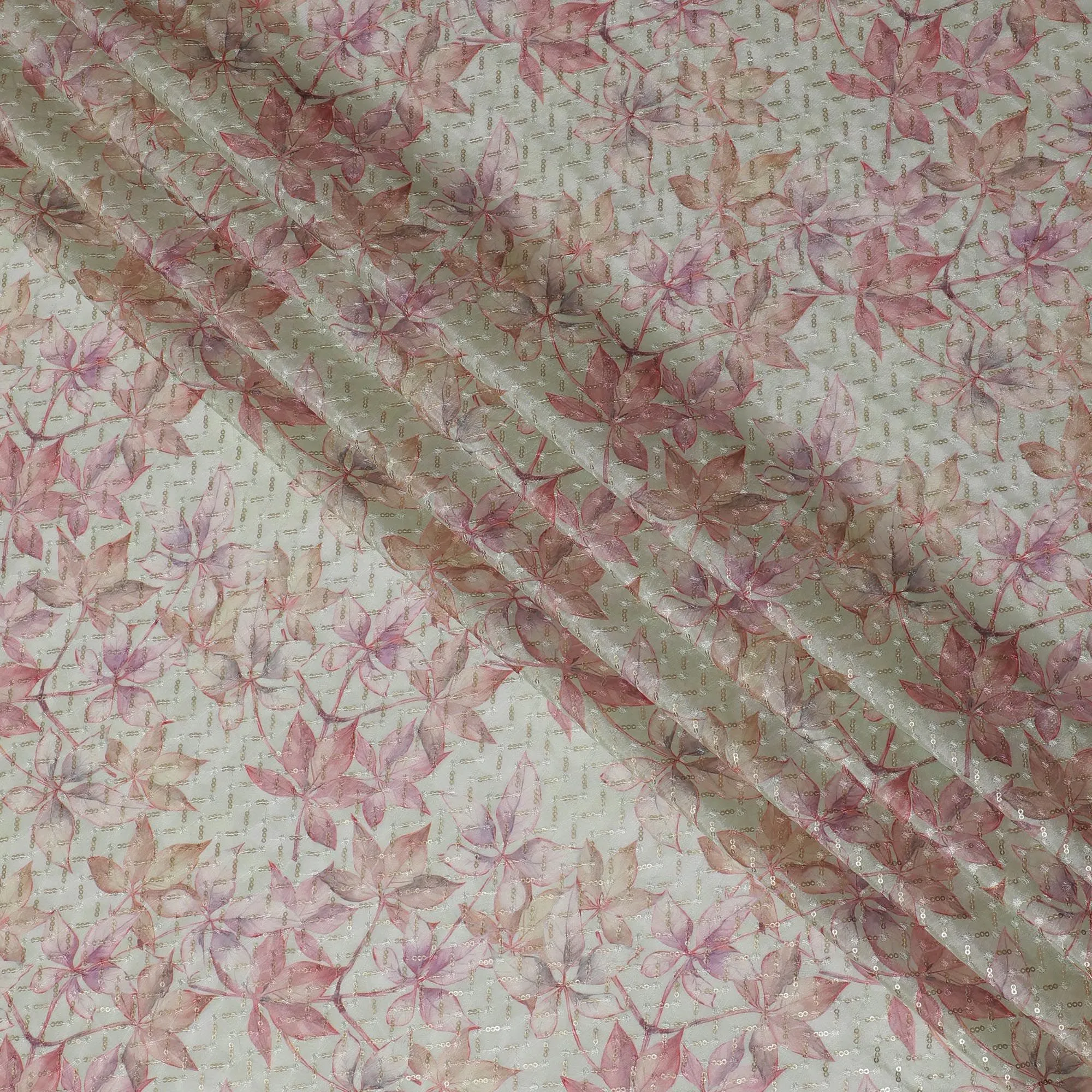 Blossom Sparkle Synthetic chinon Fabric - 110cm Wide, Sequin-Embroidered Elegance from India-D18546