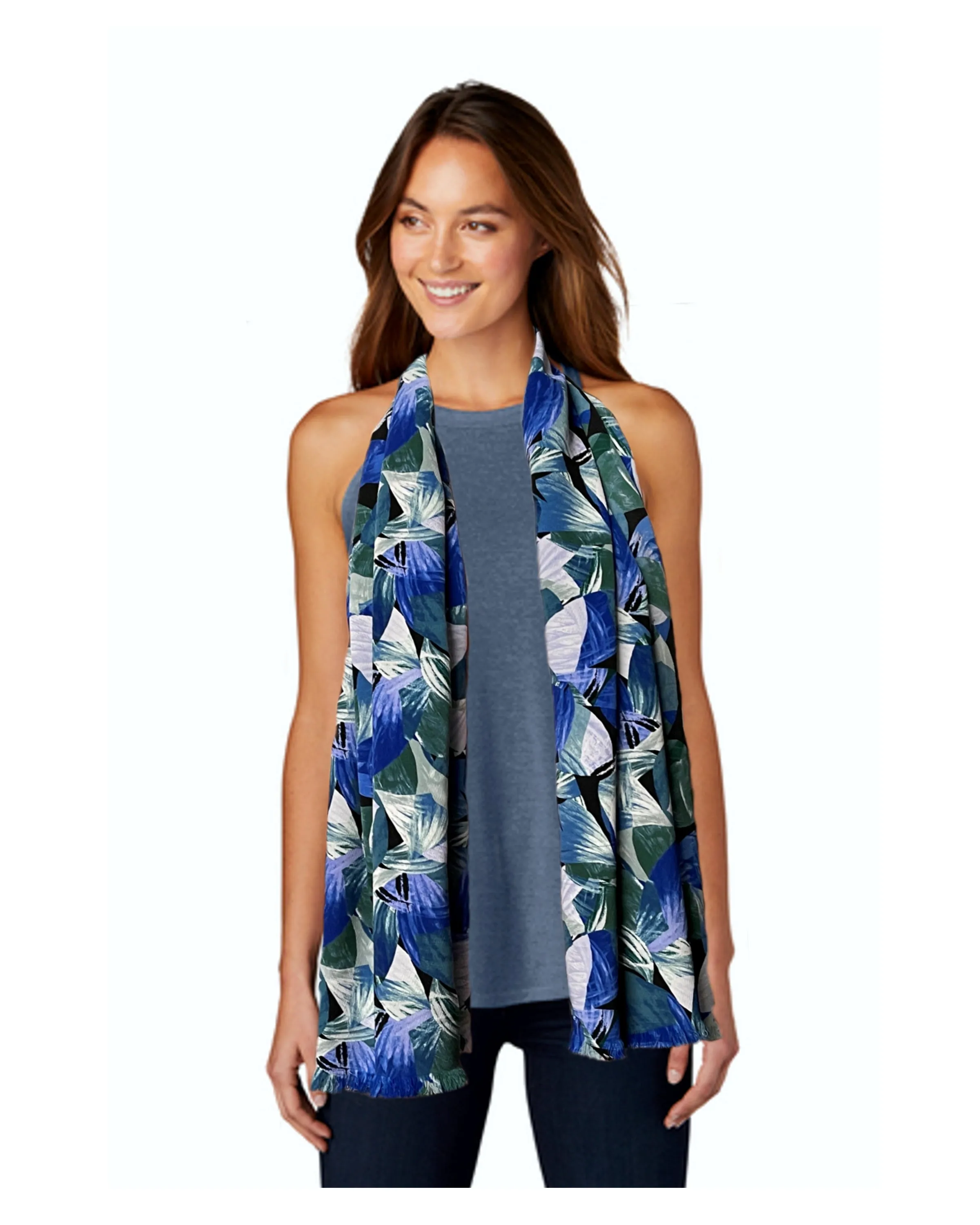 Blue and Green Floral Scarf