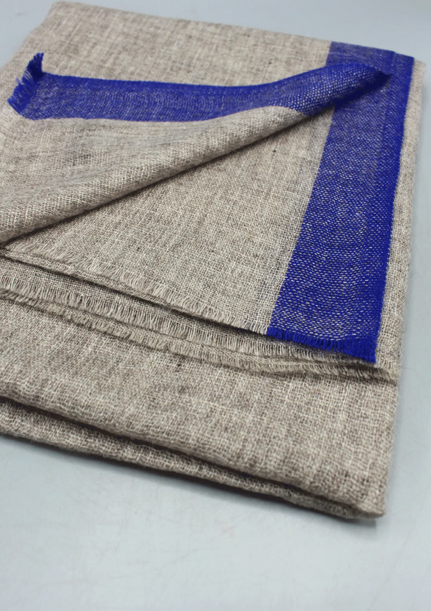 Blue Border Beige Color Mix Wool Cashmere Shawl