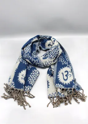 Blue Color Hindu OM Printed Himalayan Yak Wool Shawl