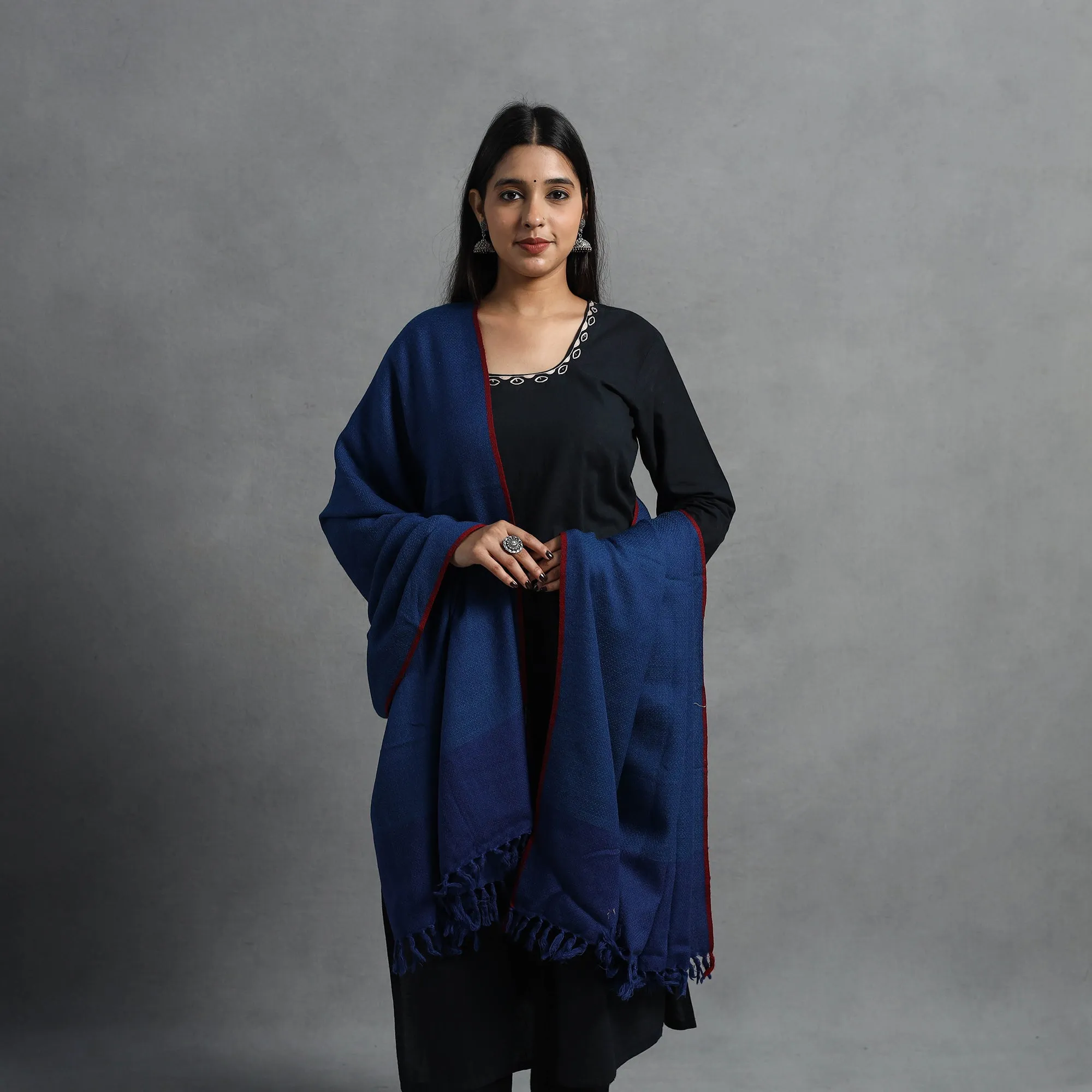 Blue - Kumaun Handwoven Pure Merino Wool Shawl for Women 29