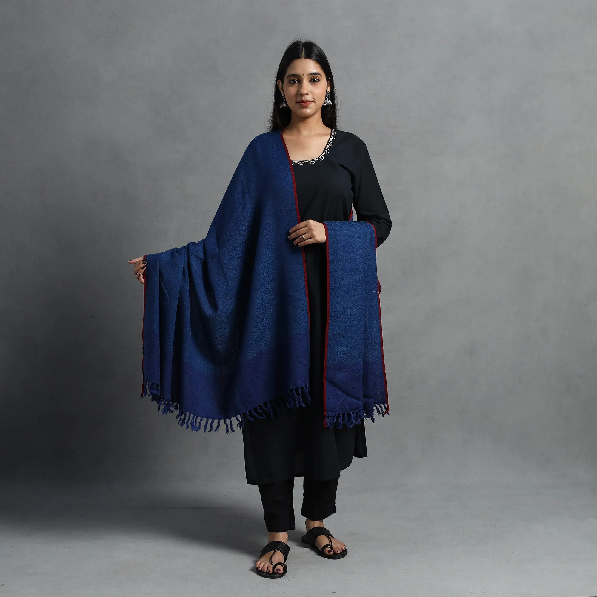 Blue - Kumaun Handwoven Pure Merino Wool Shawl for Women 29