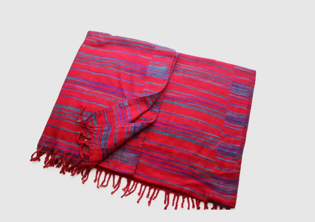 Blue Stripe Red Woolen Blanket Wrap