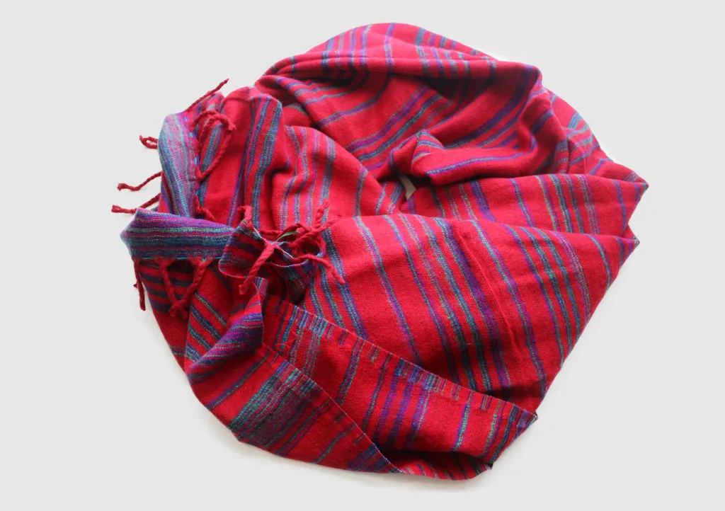 Blue Stripe Red Woolen Blanket Wrap