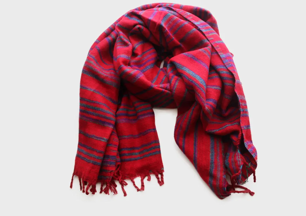 Blue Stripe Red Woolen Blanket Wrap