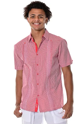 Bohio Mens Guayabera Style Gingham Pattern Cuban Shirt - Button Up Short Sleeve - MCG1372