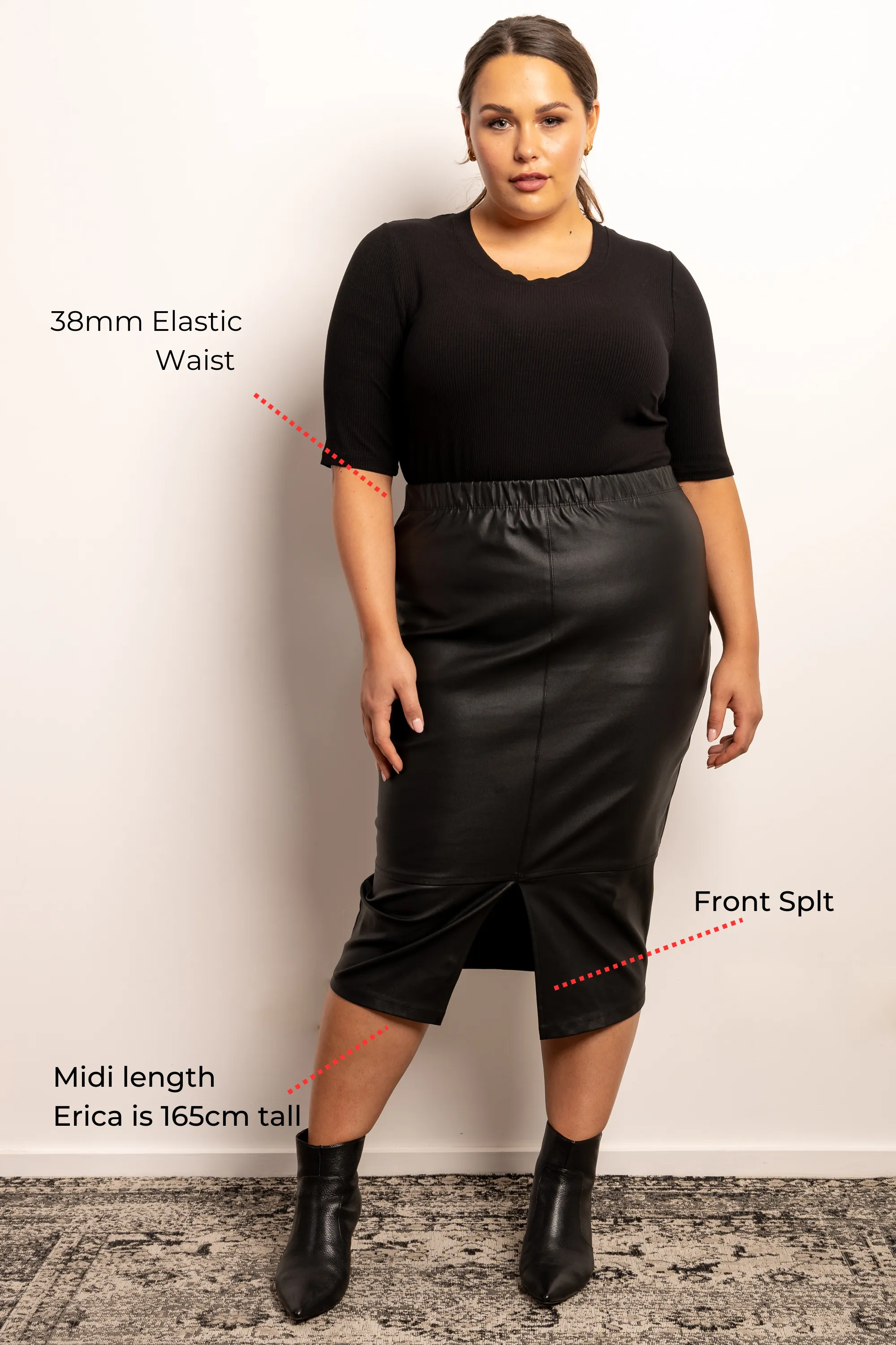 Born To Be Wild Leather Look Midi Skirt - Black - LAST ONES - S(14/16) available