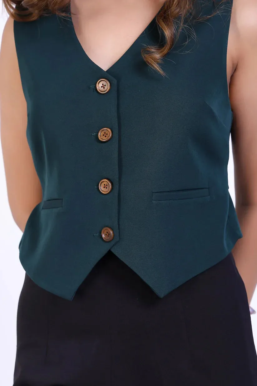 Bottle Green Formal sleeveless Waist Coat