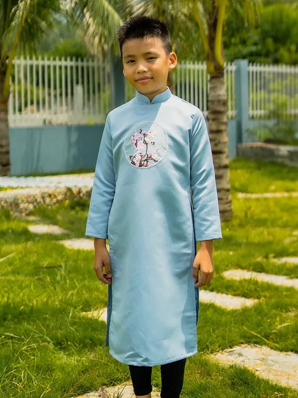 Boy's Light Blue Silk Vietnamese Ao Dai Coat