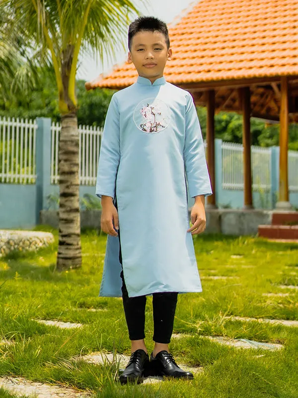 Boy's Light Blue Silk Vietnamese Ao Dai Coat