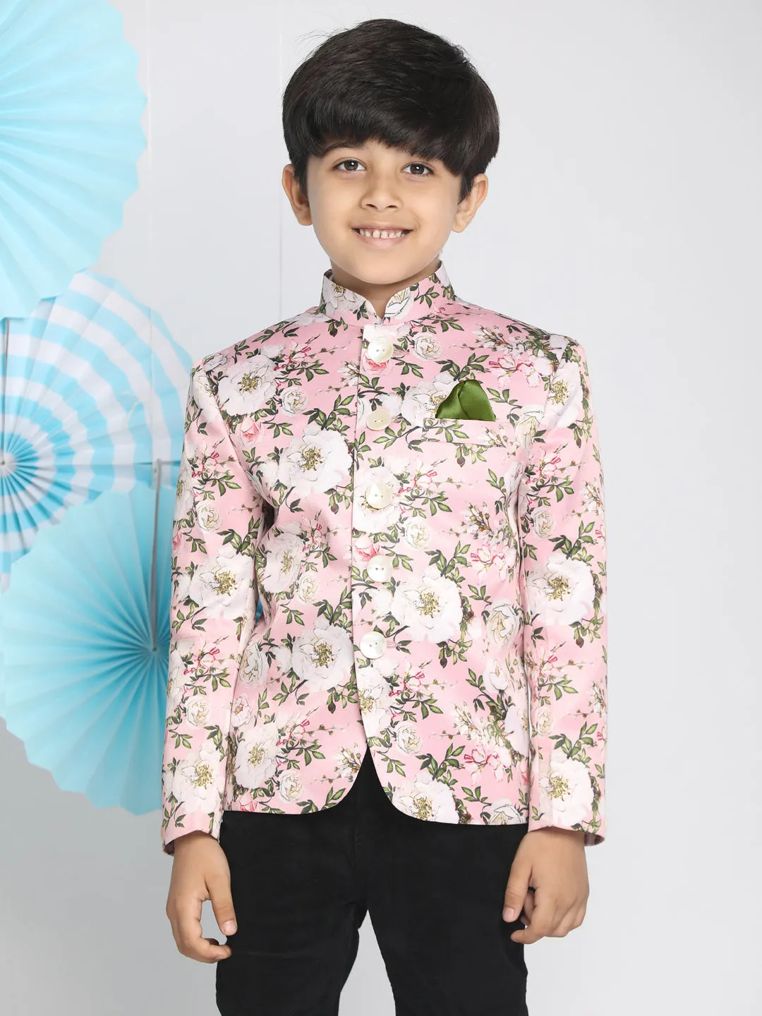 Boy's Multicolor-Base-Pink Jodhpuri - Vastramay Boys