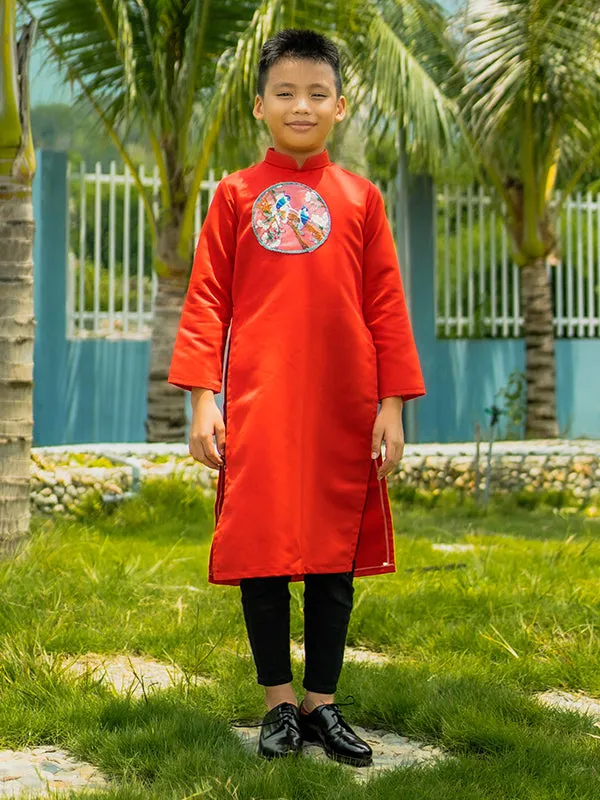 Boy's Red Silk Vietnamese Ao Dai Coat