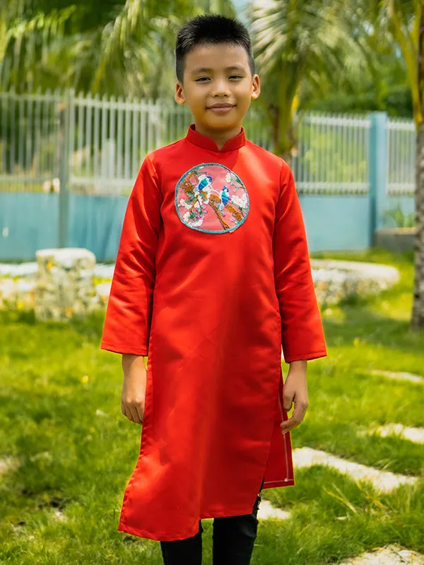 Boy's Red Silk Vietnamese Ao Dai Coat