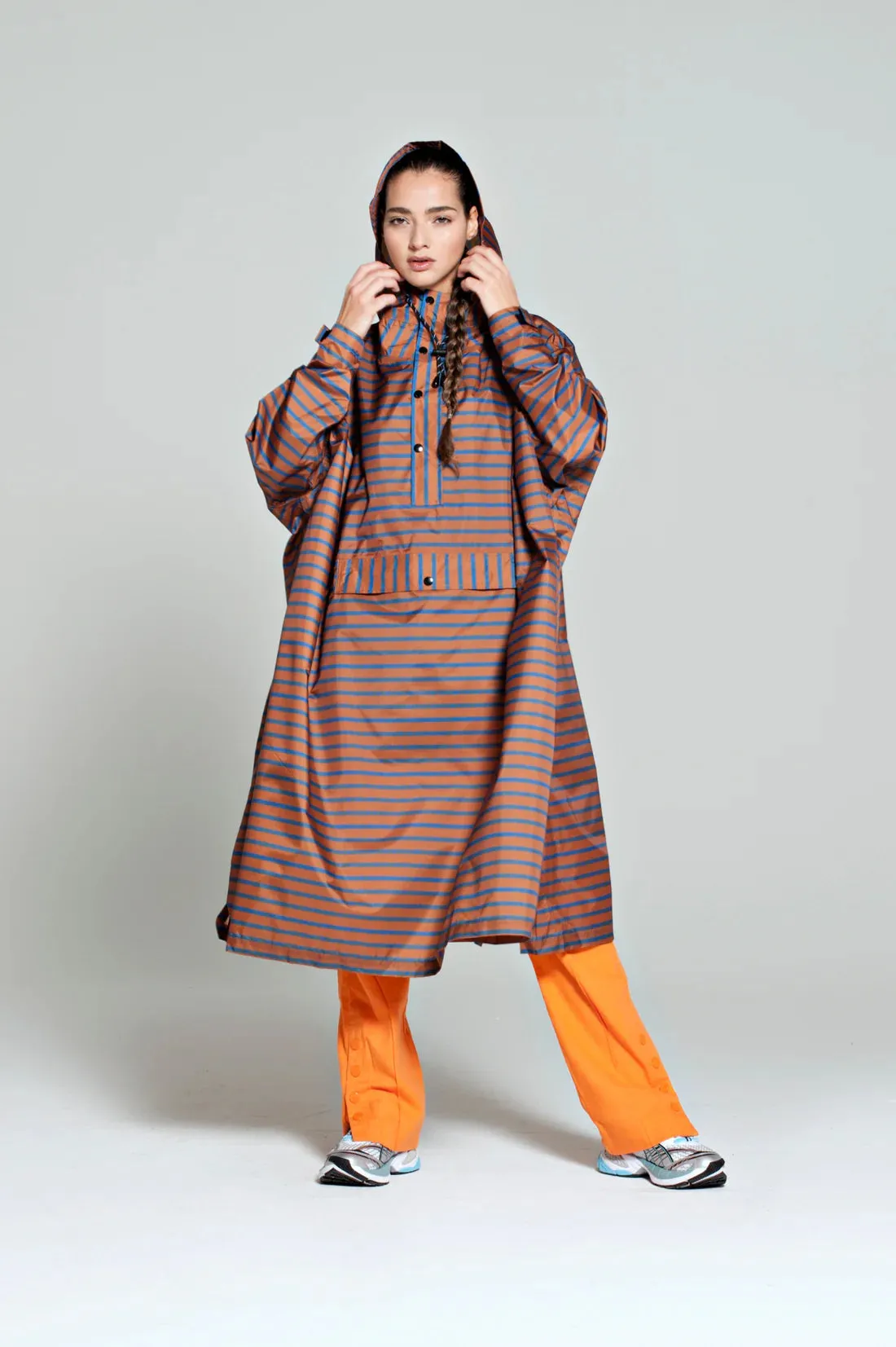 Breton Brown Blue Rain Poncho