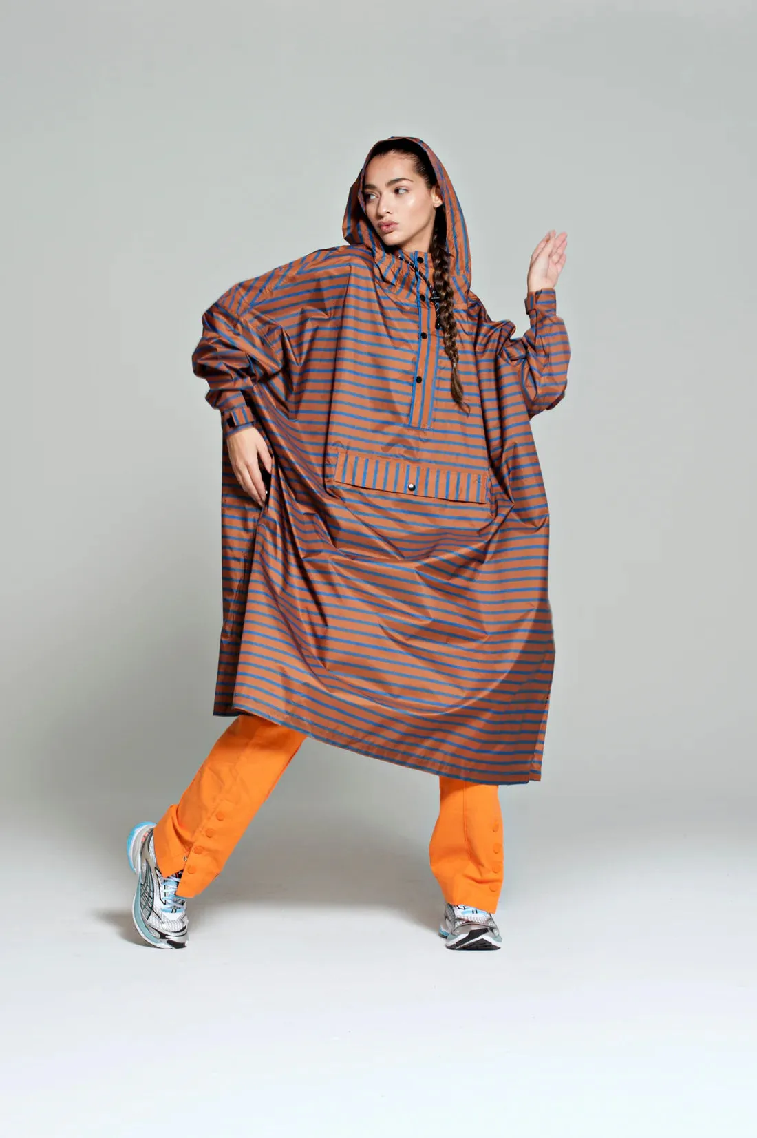 Breton Brown Blue Rain Poncho