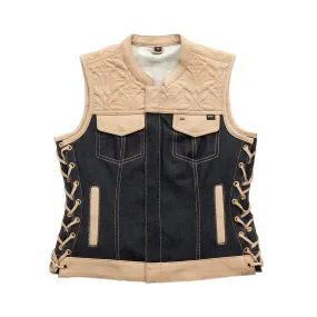 Cedar Women's Club Style Motorcycle Leather/Denim Vest - Limited Edition