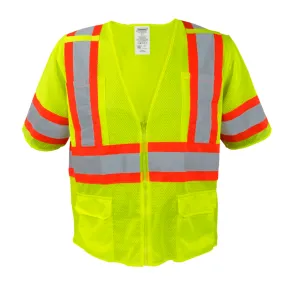 Class 3 Lime Flame Retardant Safety Vest with Zipper Front and Sleeves