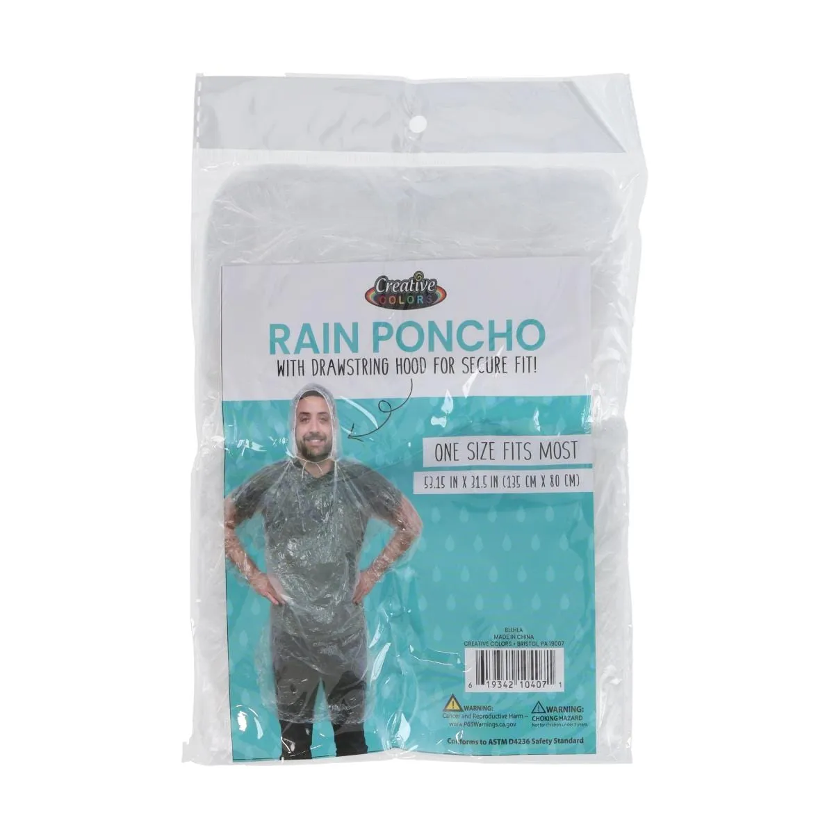 CTM® Adult Clear Rain Poncho with Drawstring Hood