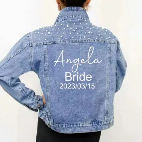 Custom Denim and Pearls Jacket for the Bride - Fashion Bridal Accessory