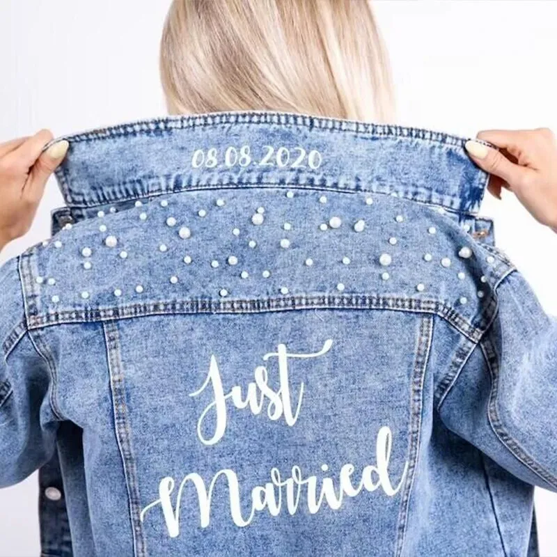 Custom Denim and Pearls Jacket for the Bride - Fashion Bridal Accessory