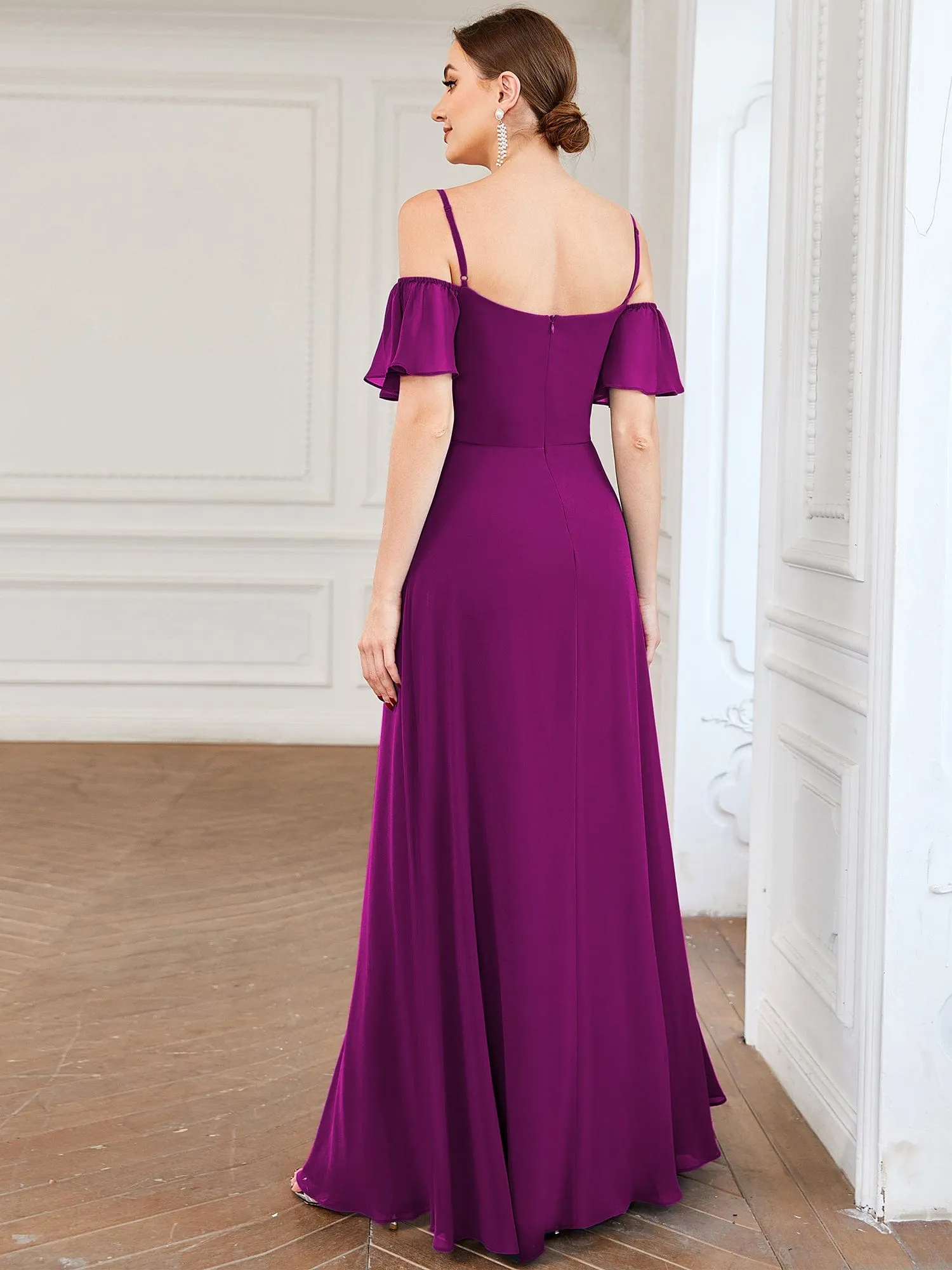 Custom Size Cold Shoulder Formal Bridesmaid Dress with Side Slit