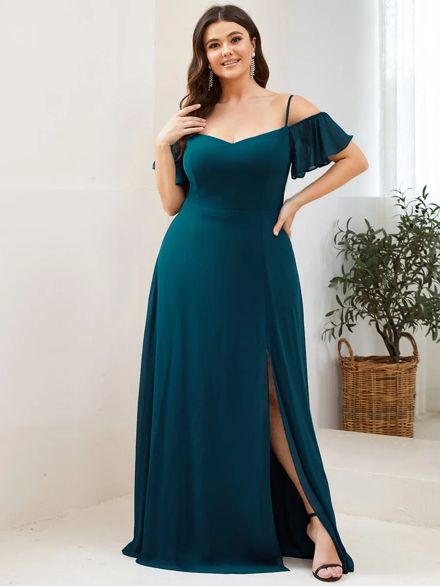 Custom Size Cold Shoulder Formal Bridesmaid Dress with Side Slit