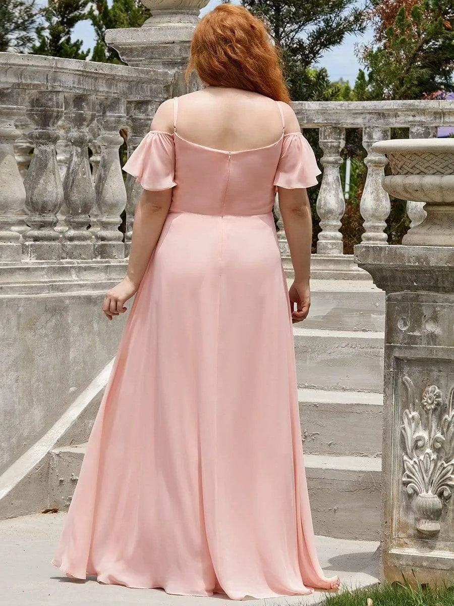 Custom Size Cold Shoulder Formal Bridesmaid Dress with Side Slit