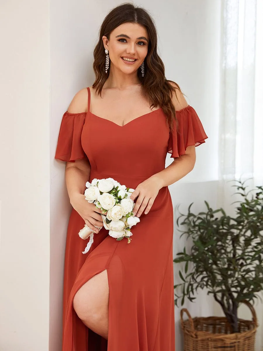 Custom Size Cold Shoulder Formal Bridesmaid Dress with Side Slit