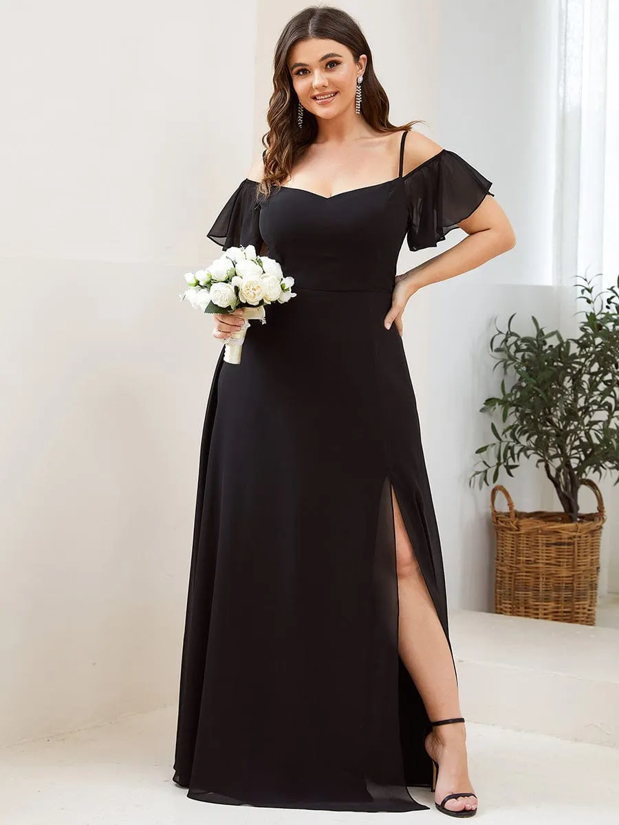 Custom Size Cold Shoulder Formal Bridesmaid Dress with Side Slit