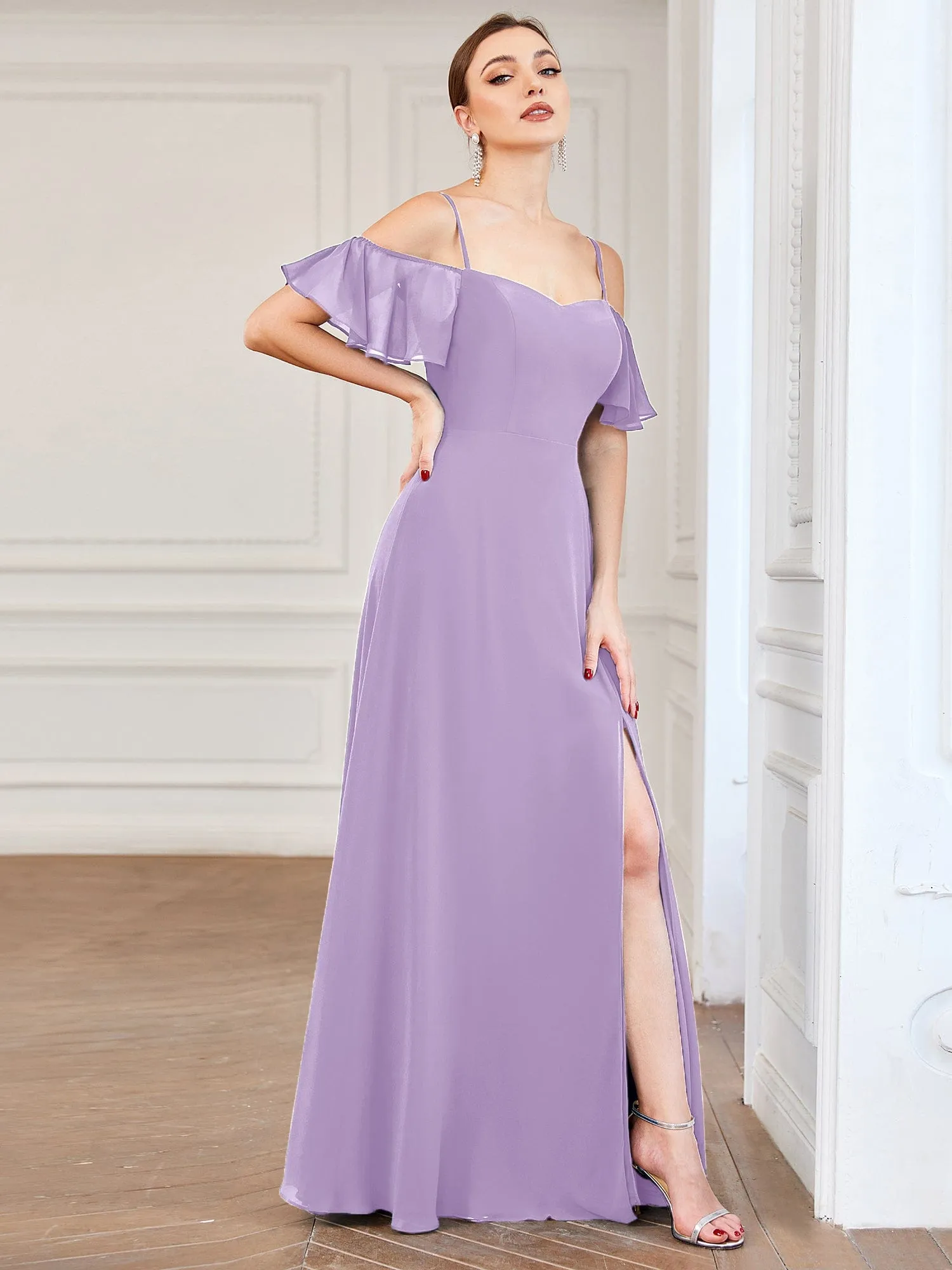 Custom Size Cold Shoulder Formal Bridesmaid Dress with Side Slit