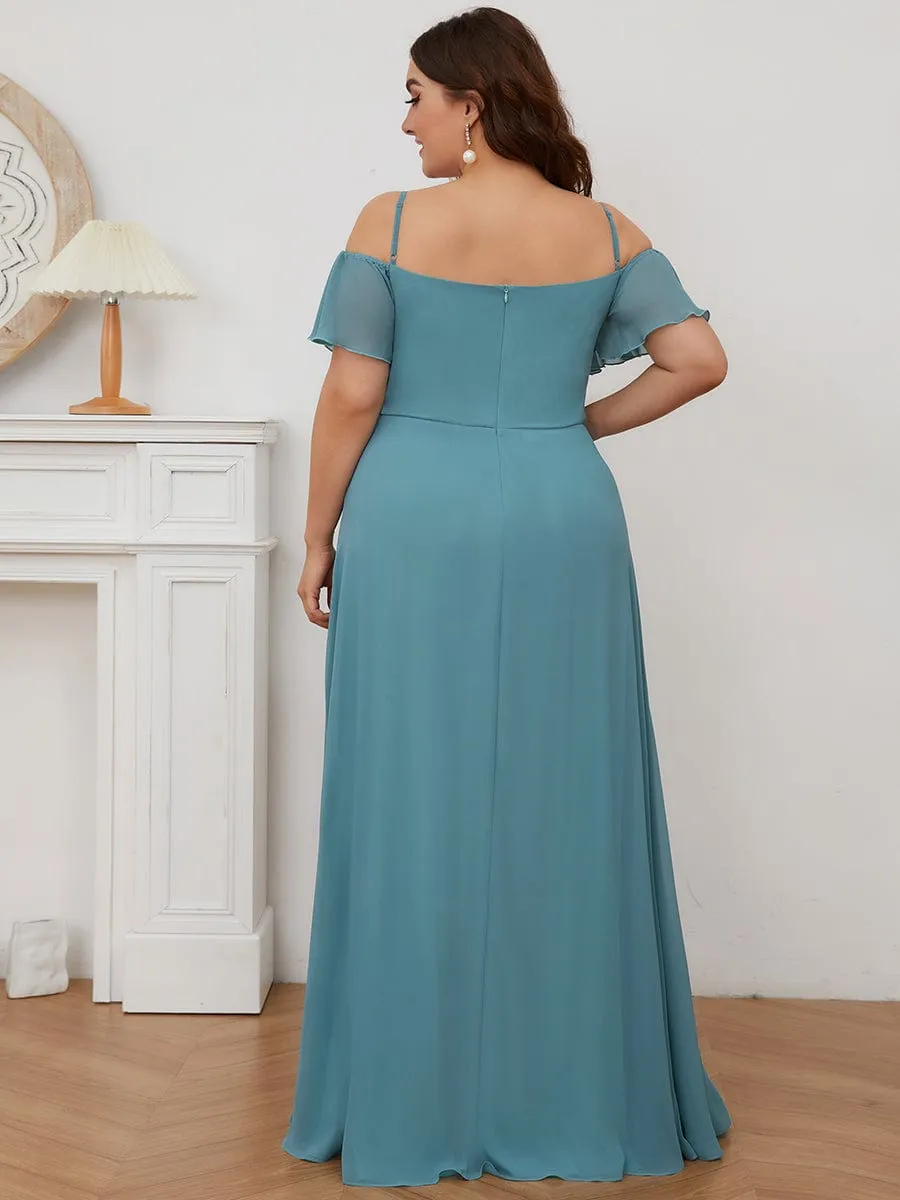 Custom Size Cold Shoulder Formal Bridesmaid Dress with Side Slit