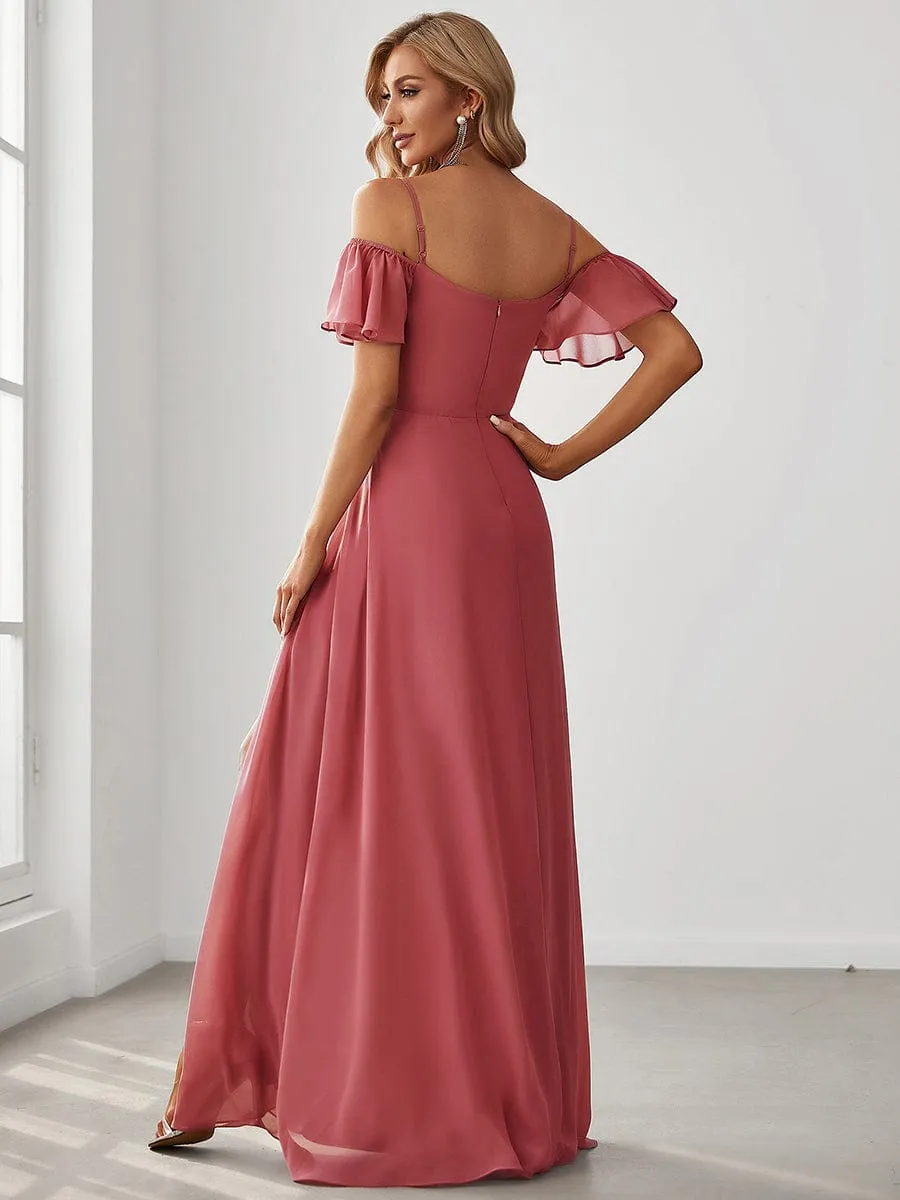 Custom Size Cold Shoulder Formal Bridesmaid Dress with Side Slit