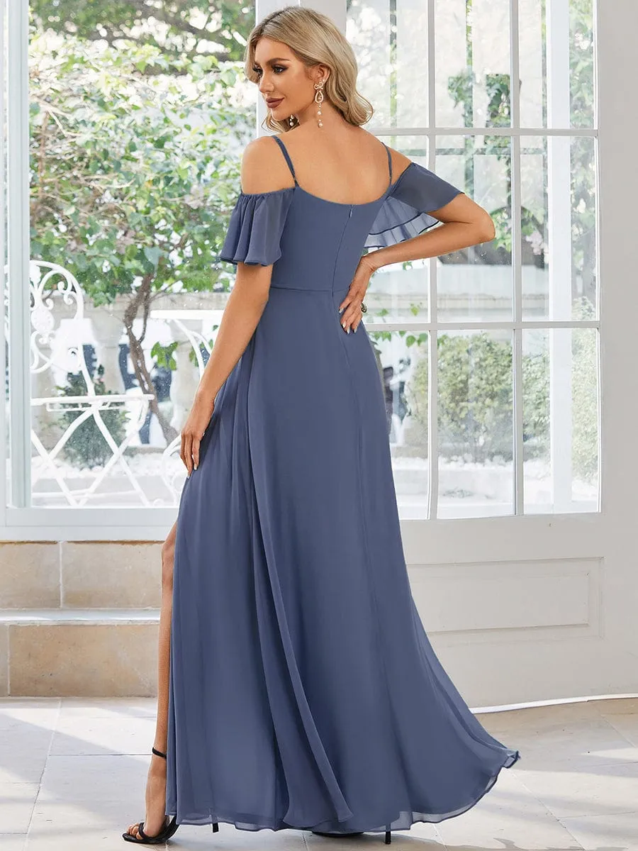 Custom Size Cold Shoulder Formal Bridesmaid Dress with Side Slit