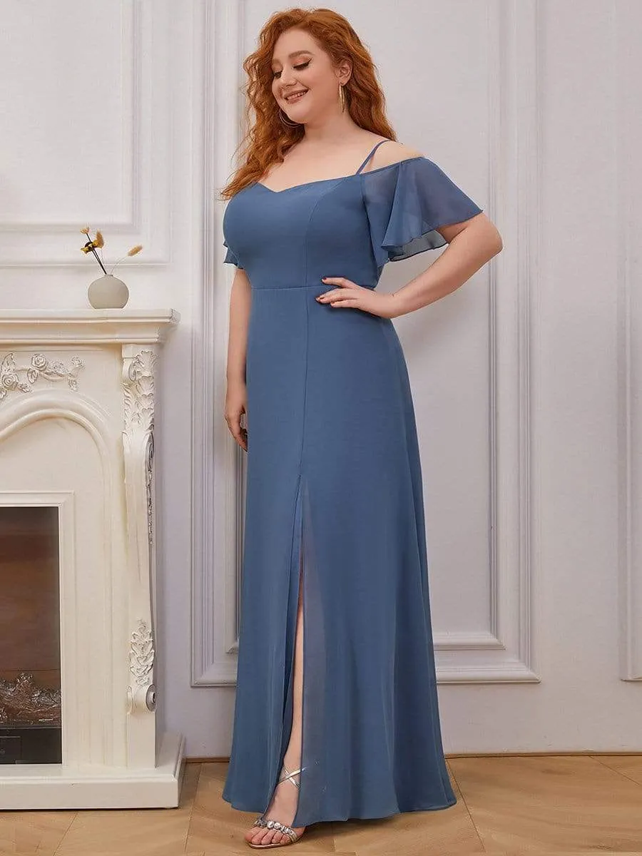 Custom Size Cold Shoulder Formal Bridesmaid Dress with Side Slit