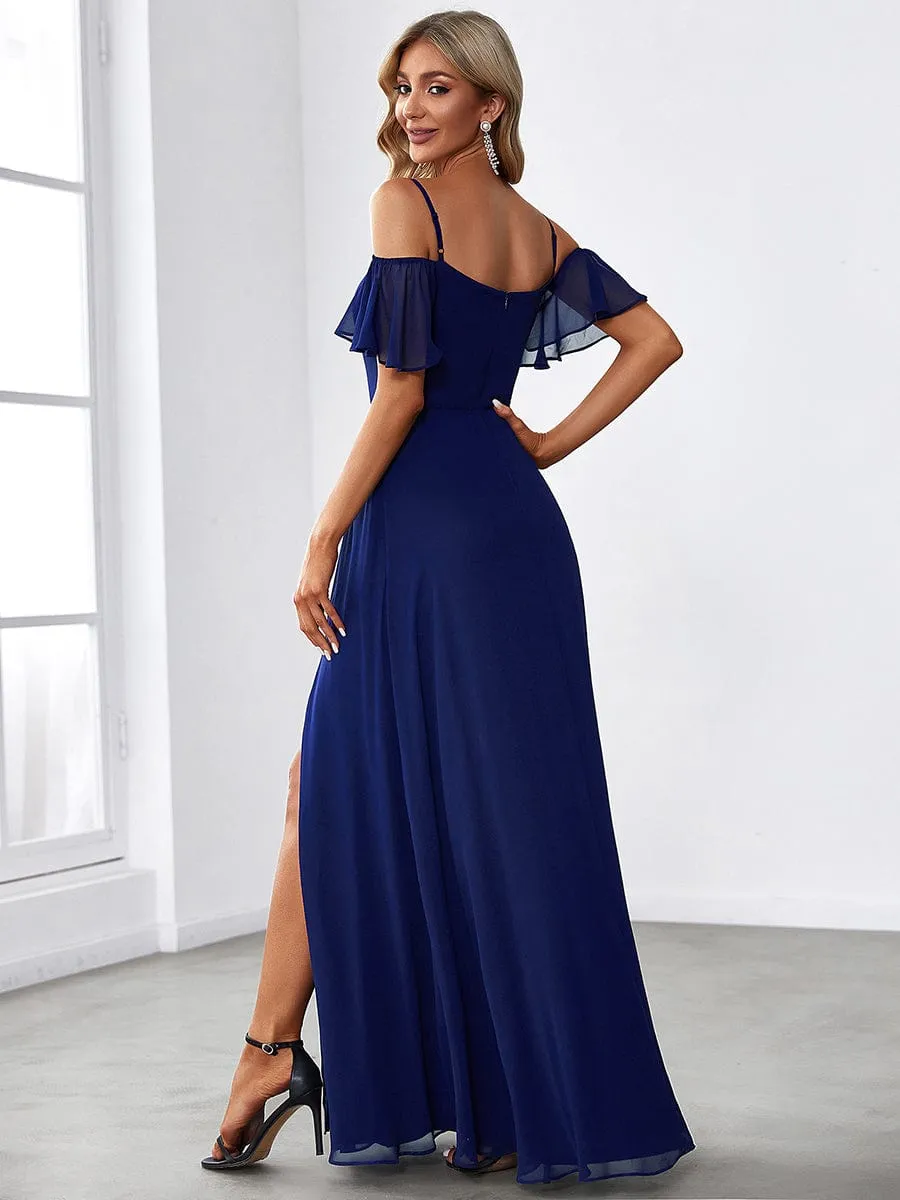 Custom Size Cold Shoulder Formal Bridesmaid Dress with Side Slit