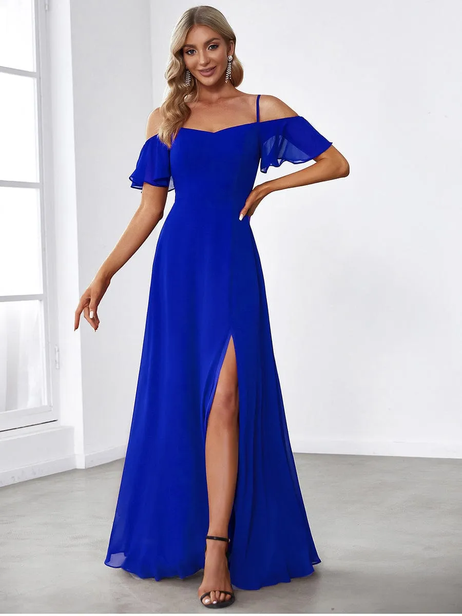 Custom Size Cold Shoulder Formal Bridesmaid Dress with Side Slit