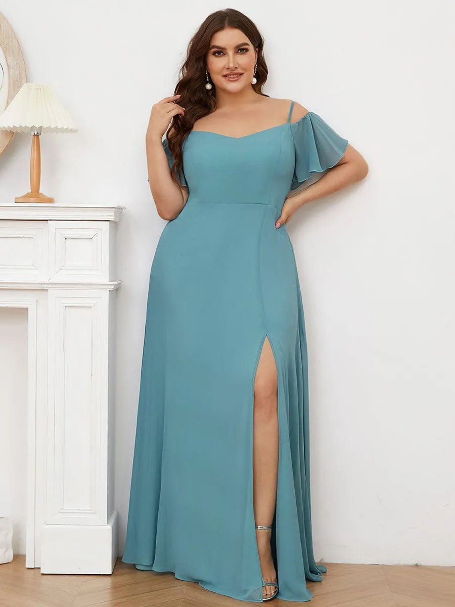 Custom Size Cold Shoulder Formal Bridesmaid Dress with Side Slit