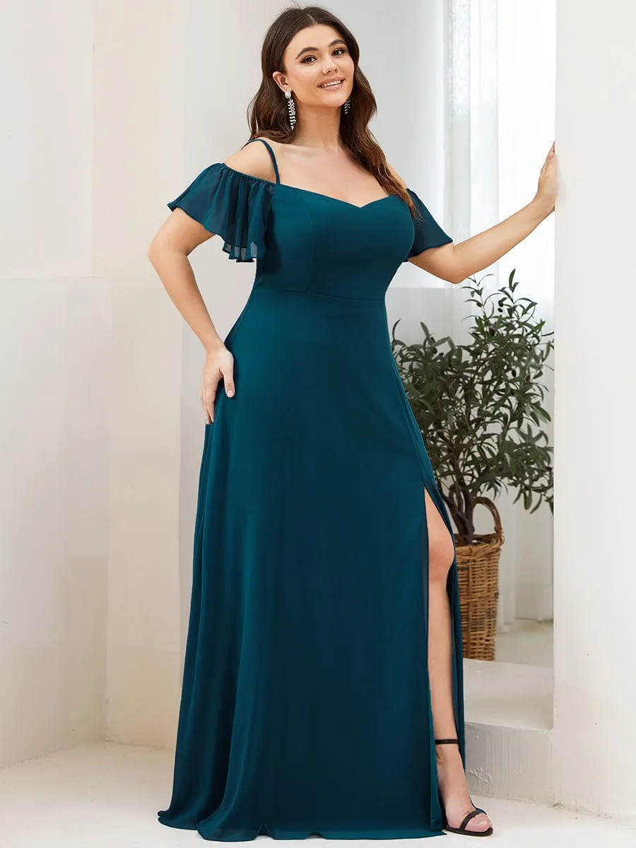 Custom Size Cold Shoulder Formal Bridesmaid Dress with Side Slit