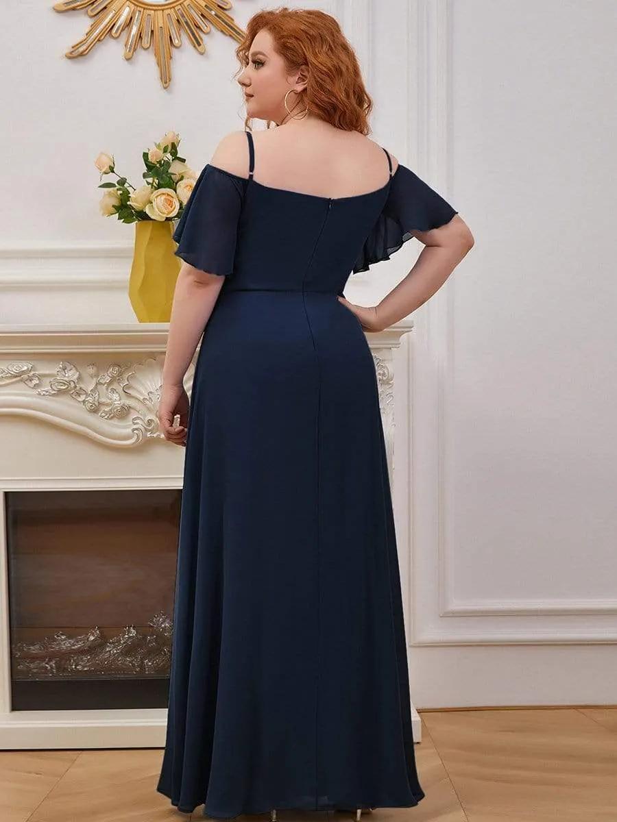 Custom Size Cold Shoulder Formal Bridesmaid Dress with Side Slit