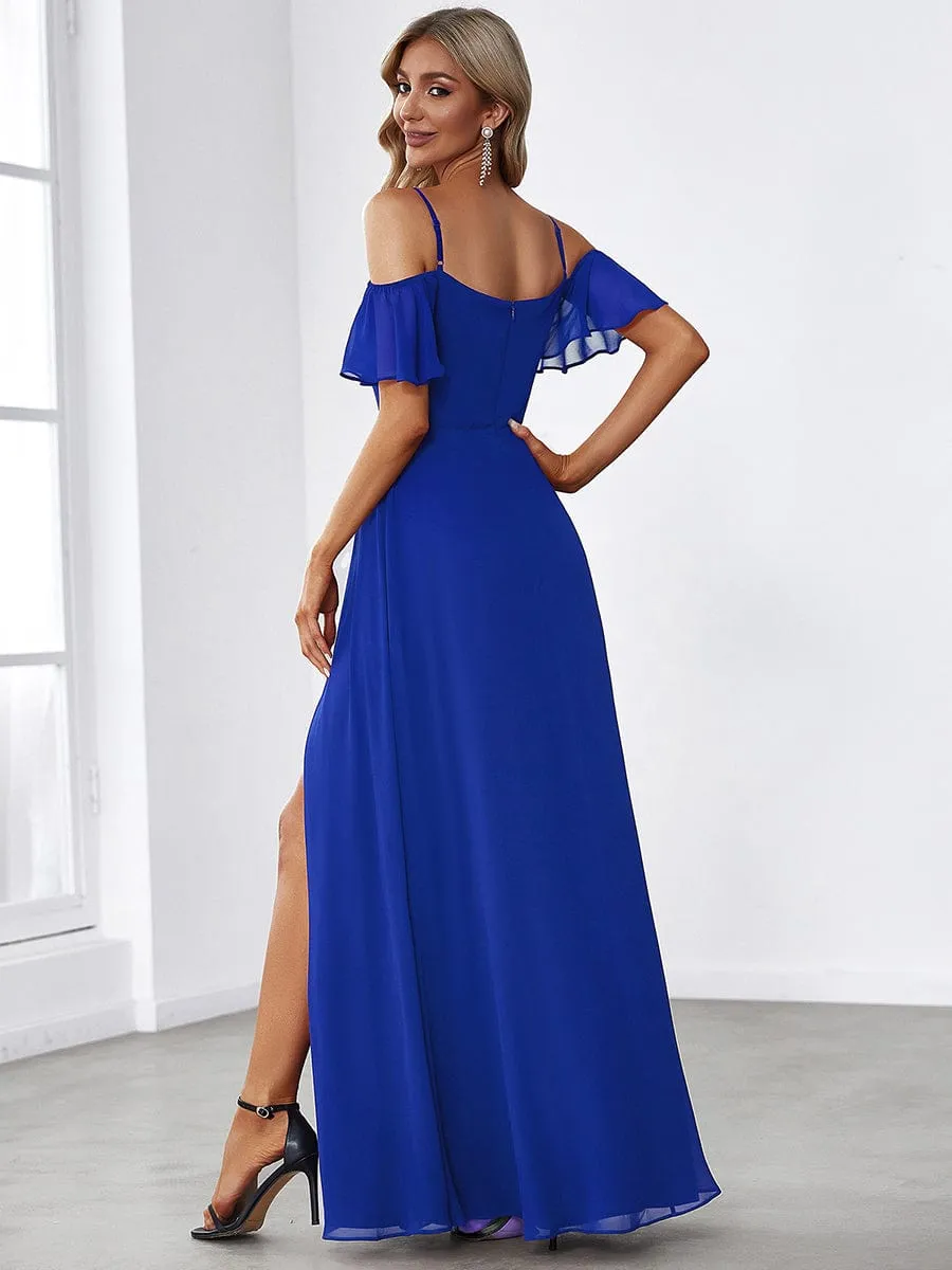 Custom Size Cold Shoulder Formal Bridesmaid Dress with Side Slit