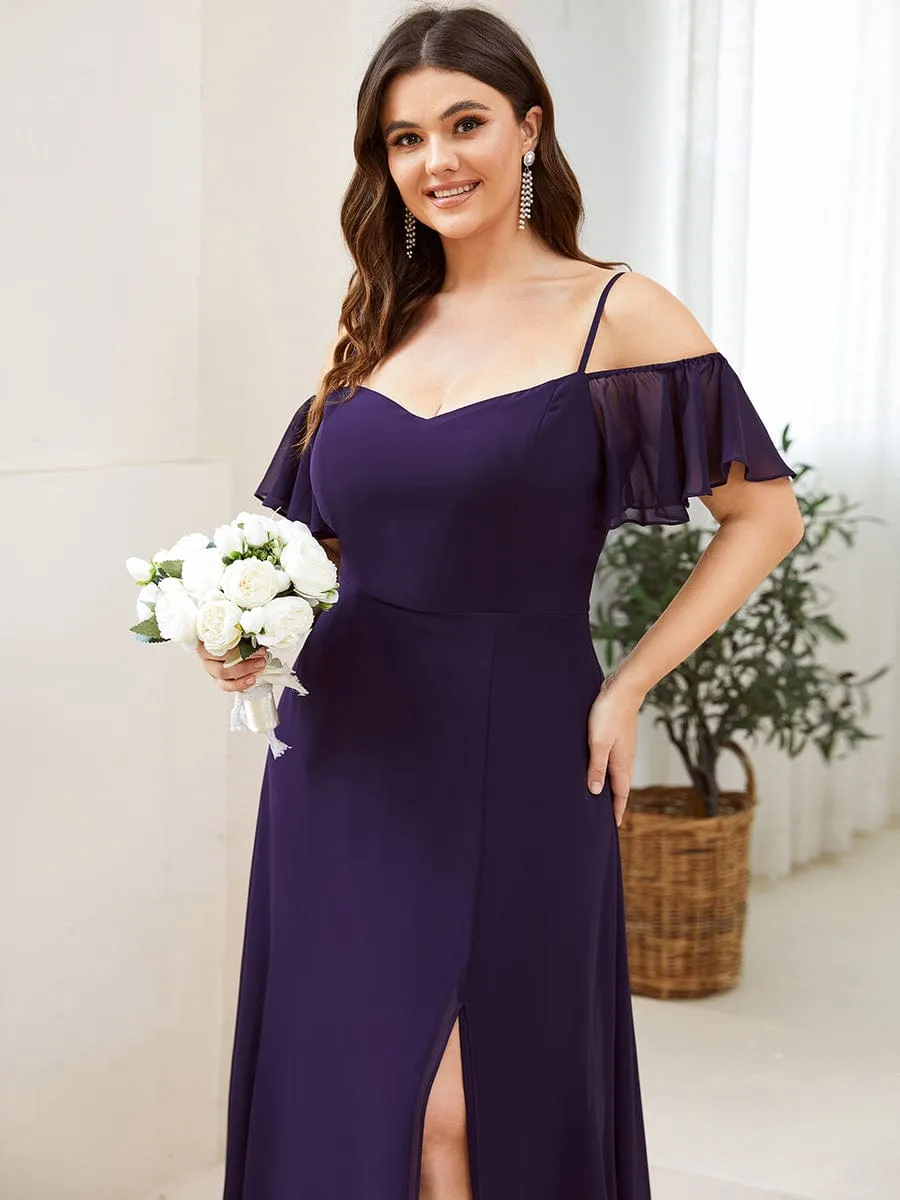 Custom Size Cold Shoulder Formal Bridesmaid Dress with Side Slit