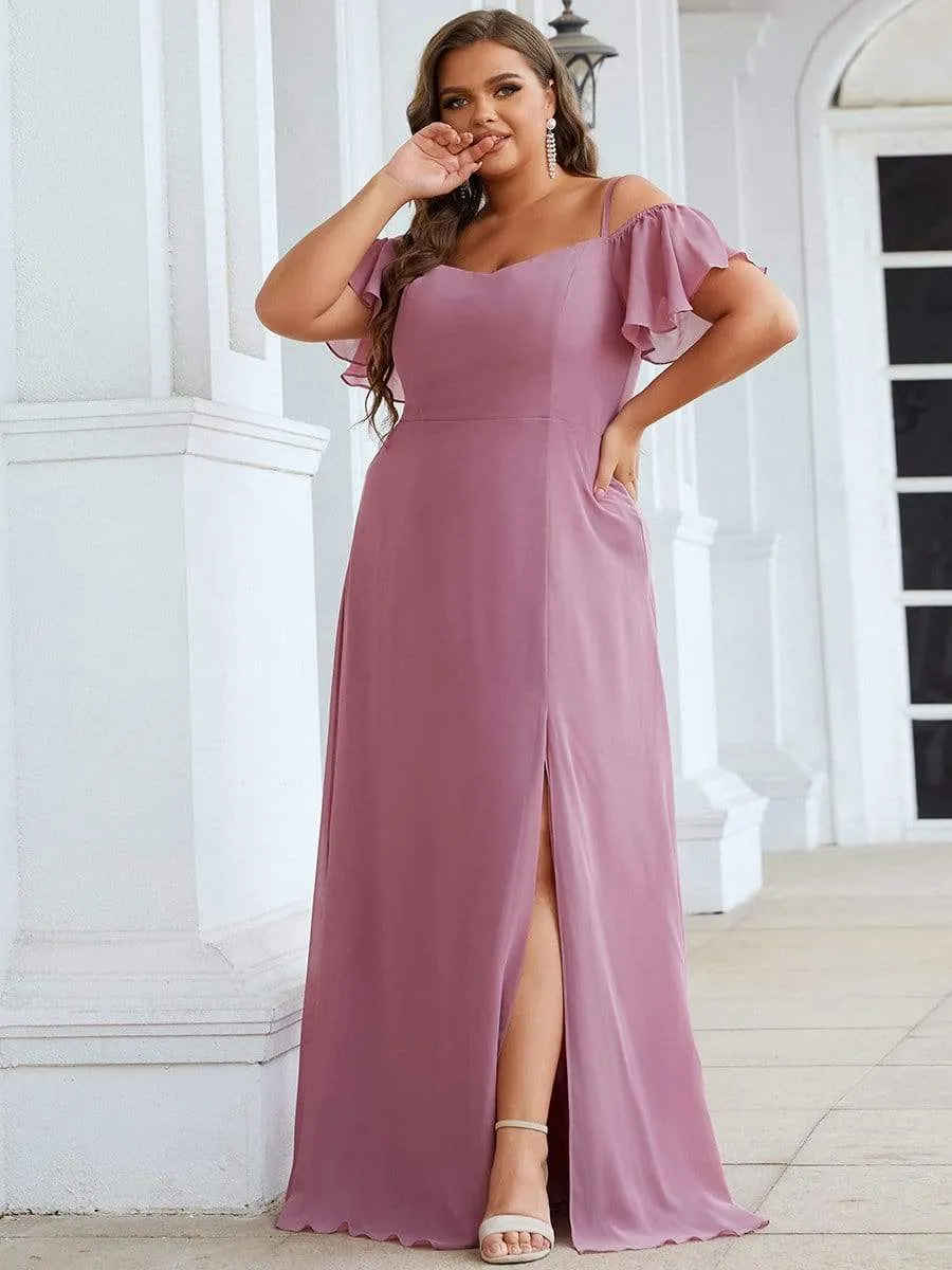 Custom Size Cold Shoulder Formal Bridesmaid Dress with Side Slit