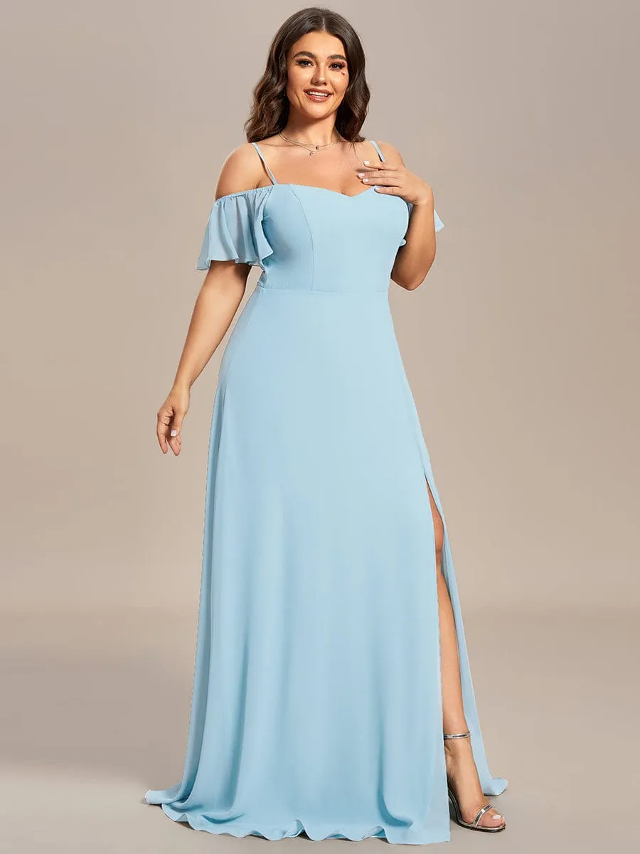 Custom Size Cold Shoulder Formal Bridesmaid Dress with Side Slit