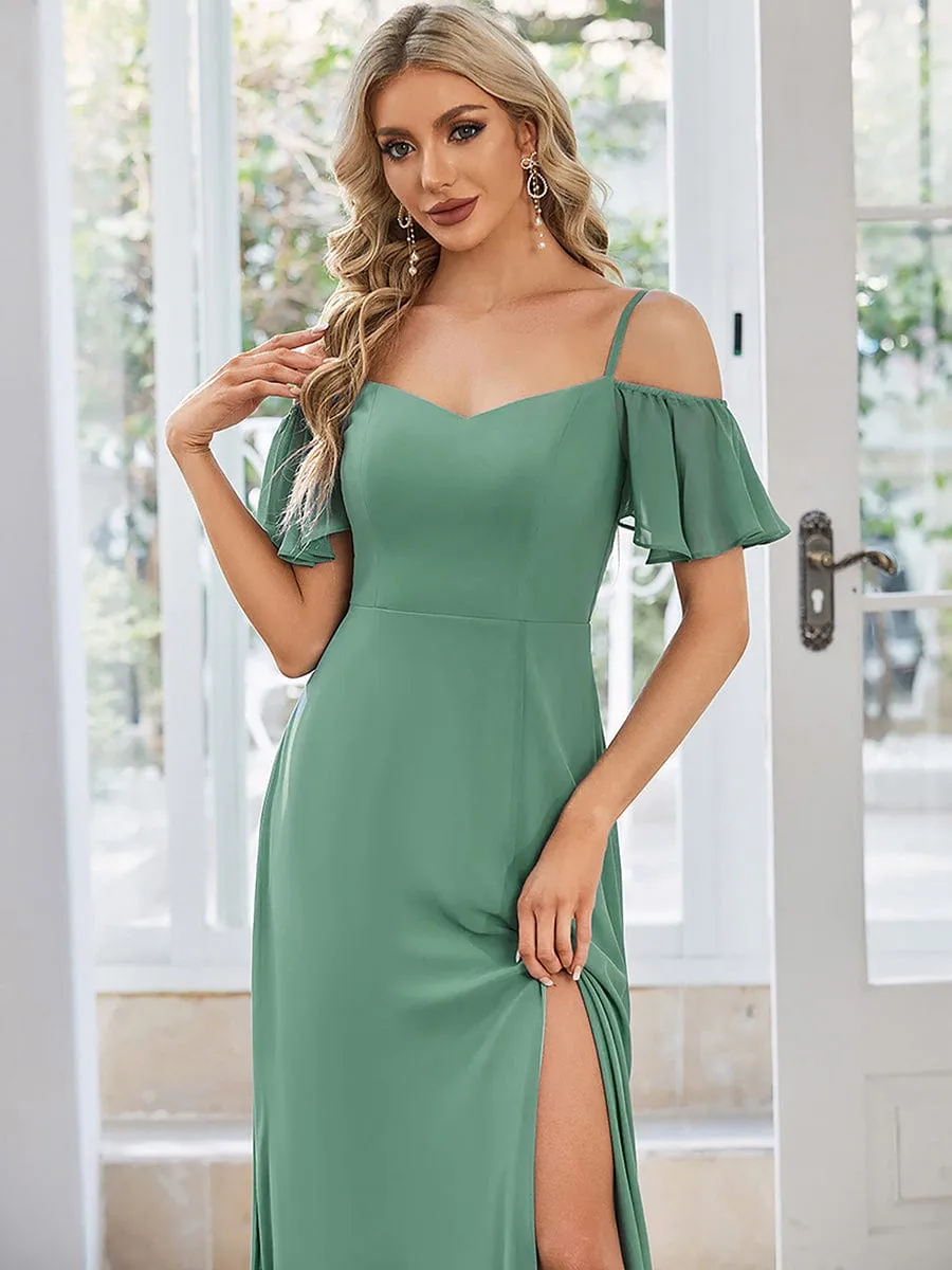 Custom Size Cold Shoulder Formal Bridesmaid Dress with Side Slit